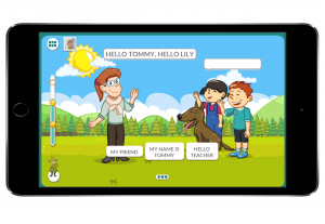 Moomin Language School kielenoppimispalvelu auki kännykän näytöllä